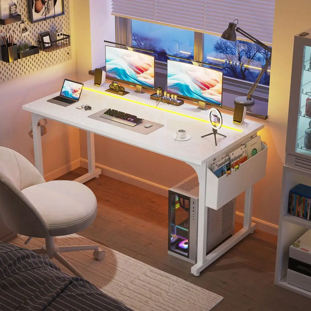W Computer Desk With LED Lights,110LBS Capacity Office Desk For Home Office, Study Desk Writing Table With Storage Bag, Headpho
W Computer Desk With LED Lights,110LBS Capacity Office Desk For Home Office, Study Desk Writing Table With Storage Bag, Headpho