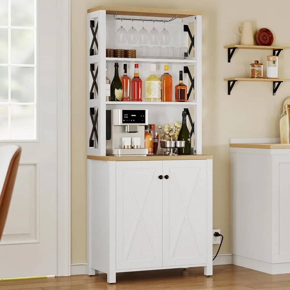 Dining Room Kitchen Cabinet with Wine Rack, Upper Glass Cabinet, Open Storage Shelves for Living Room, Hallway, White
Dining Room Kitchen Cabinet with Wine Rack, Upper Glass Cabinet, Open Storage Shelves for Living Room, Hallway, White