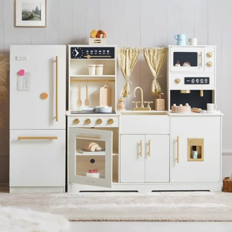 Wooden Play Kitchen Fridge Set for Pretend Toy, natural wood, white and red, eco-friendly finish and smooth edges
Wooden Play Kitchen Fridge Set for Pretend Toy, natural wood, white and red, eco-friendly finish and smooth edges