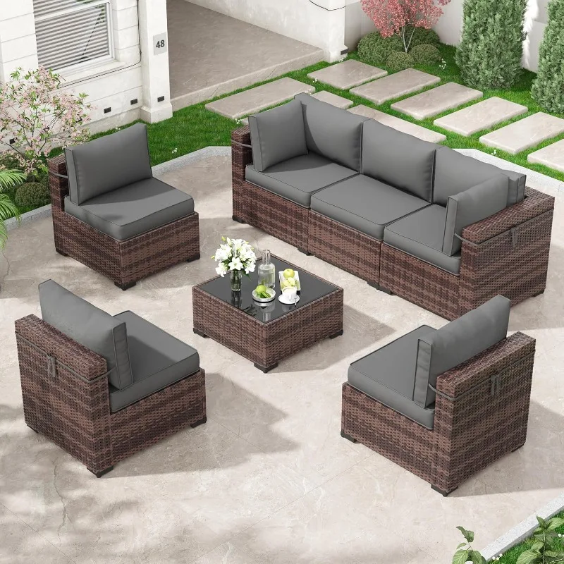 7 Pieces Patio Furniture Set, Outdoor Furniture Sectional Rattan Sofa Sets, Patio Couch with Glass Coffee Table for Bac
7 Pieces Patio Furniture Set, Outdoor Furniture Sectional Rattan Sofa Sets, Patio Couch with Glass Coffee Table for Bac