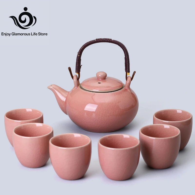 Ge kiln open large capacity beam pot tea set filter teapot Japanese simple kung fu tea set a pot of six cups
Ge kiln open large capacity beam pot tea set filter teapot Japanese simple kung fu tea set a pot of six cups