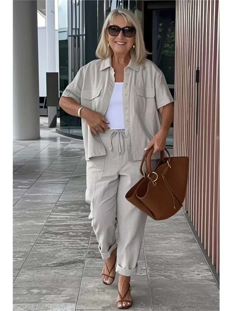 Spring Summer Fashion Solid Color Shirt Pocket 2 Piece Sets Women Lapel Long Sleeve Blouse And Pants Sets Female Casual Outfits
Spring Summer Fashion Solid Color Shirt Pocket 2 Piece Sets Women Lapel Long Sleeve Blouse And Pants Sets Female Casual Outfits