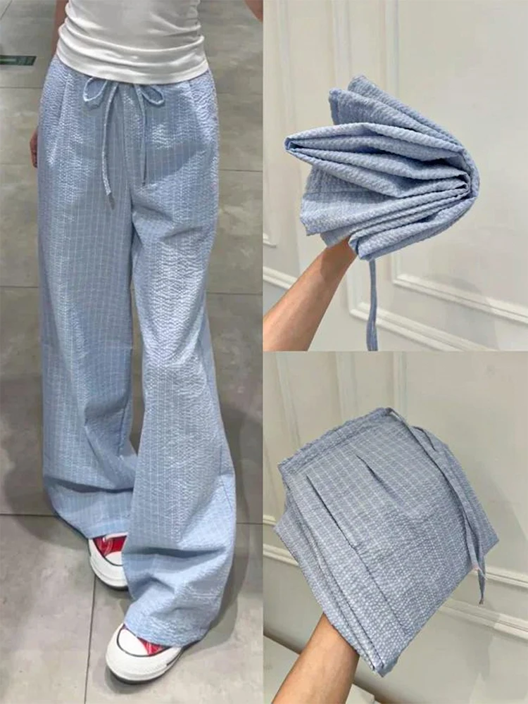 Blue Korean Sle Plaid Pants Women Summer Unique Wooden High Waist Casual Walking Loose Drapey Wide Leg Long Trousers
Blue Korean Sle Plaid Pants Women Summer Unique Wooden High Waist Casual Walking Loose Drapey Wide Leg Long Trousers