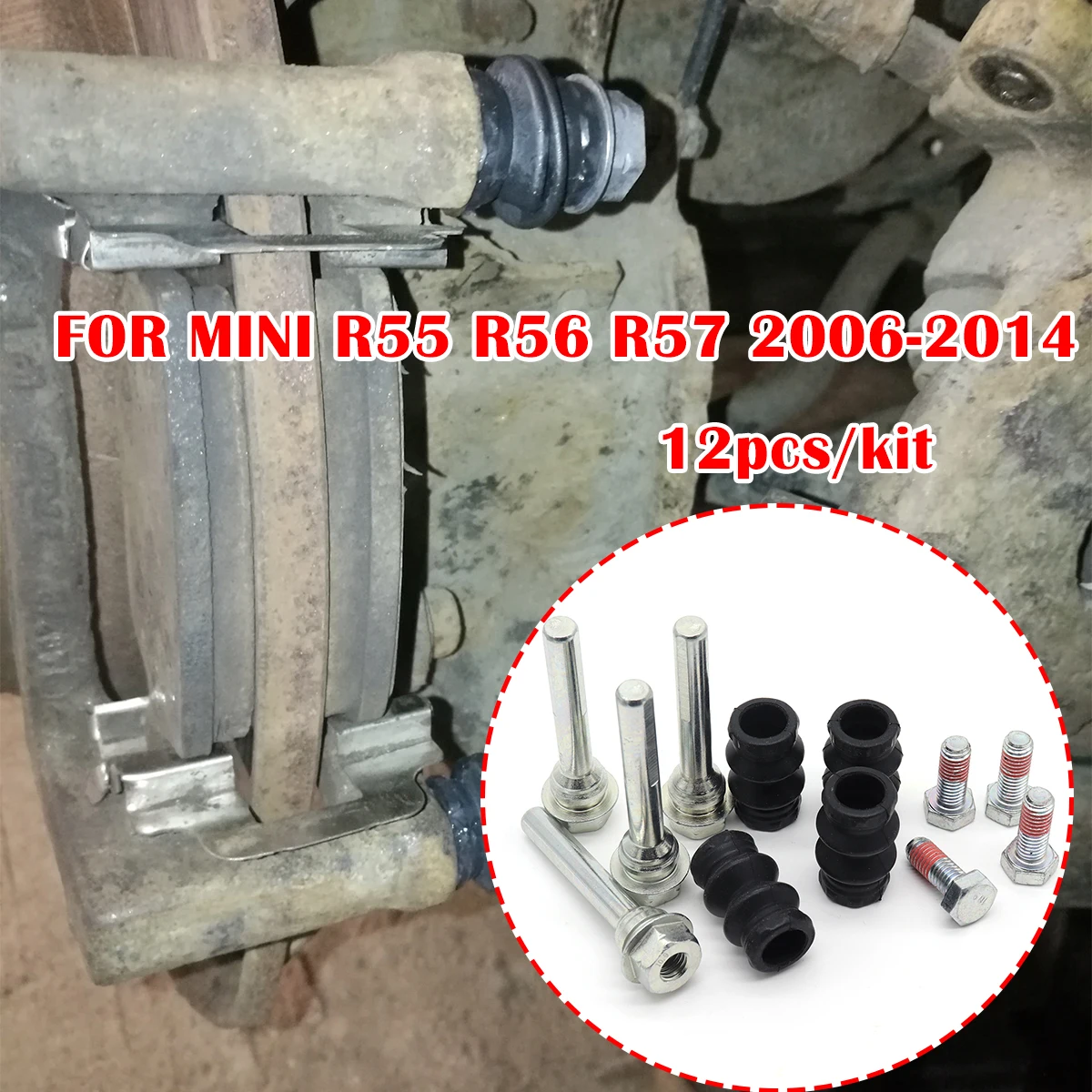 12pc FOR MINI R55 R56 R57 Left Right Brake Caliper Cylinder Slider Guide Pin For Disc Housing Bolts Rubber Bushing Boot Seal Kit