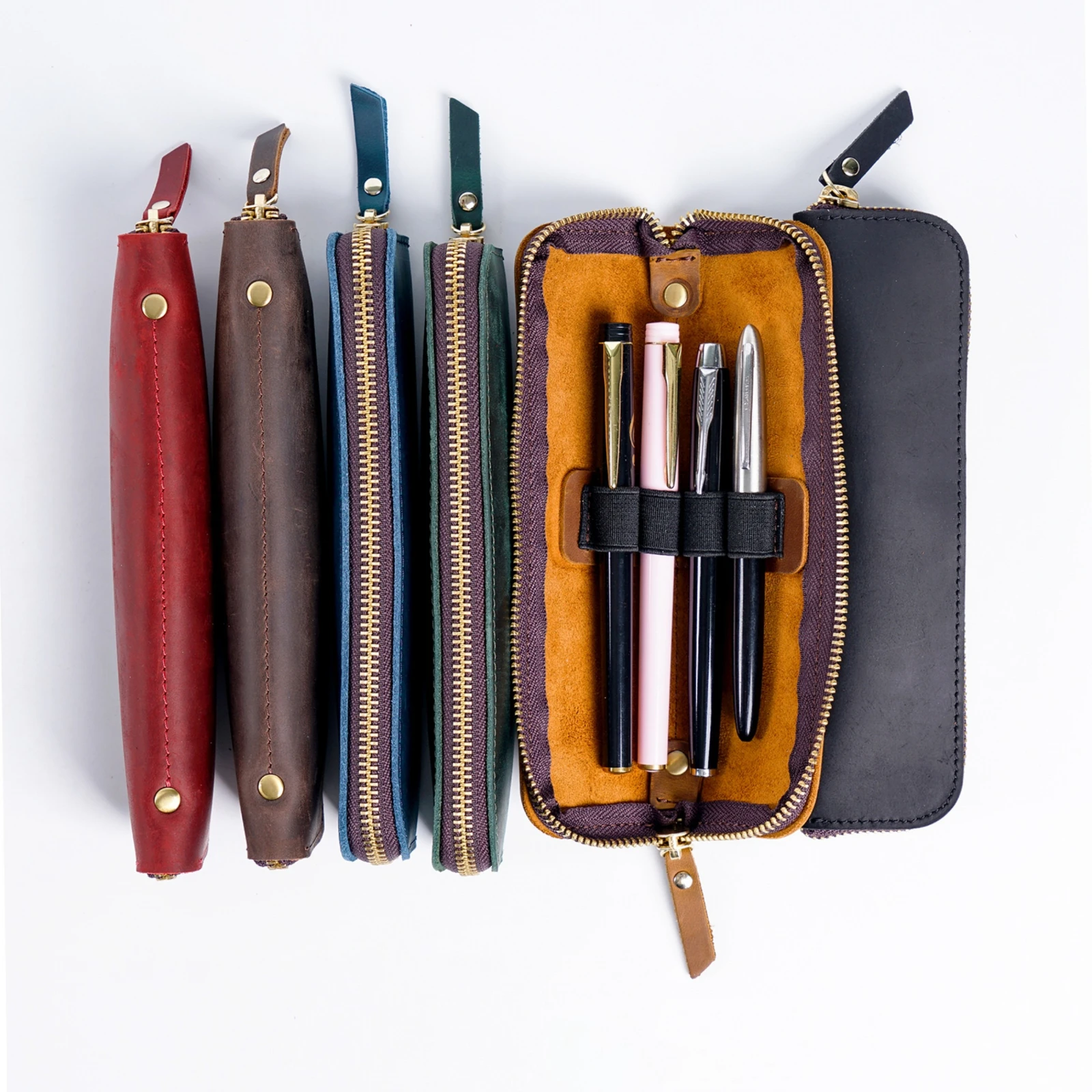 Genuine Leather Zippered Fountain Pen Bag with 4 Pen Slots, Portable Handmade Pencil Case Pouch for School Students and Office
Genuine Leather Zippered Fountain Pen Bag with 4 Pen Slots, Portable Handmade Pencil Case Pouch for School Students and Office