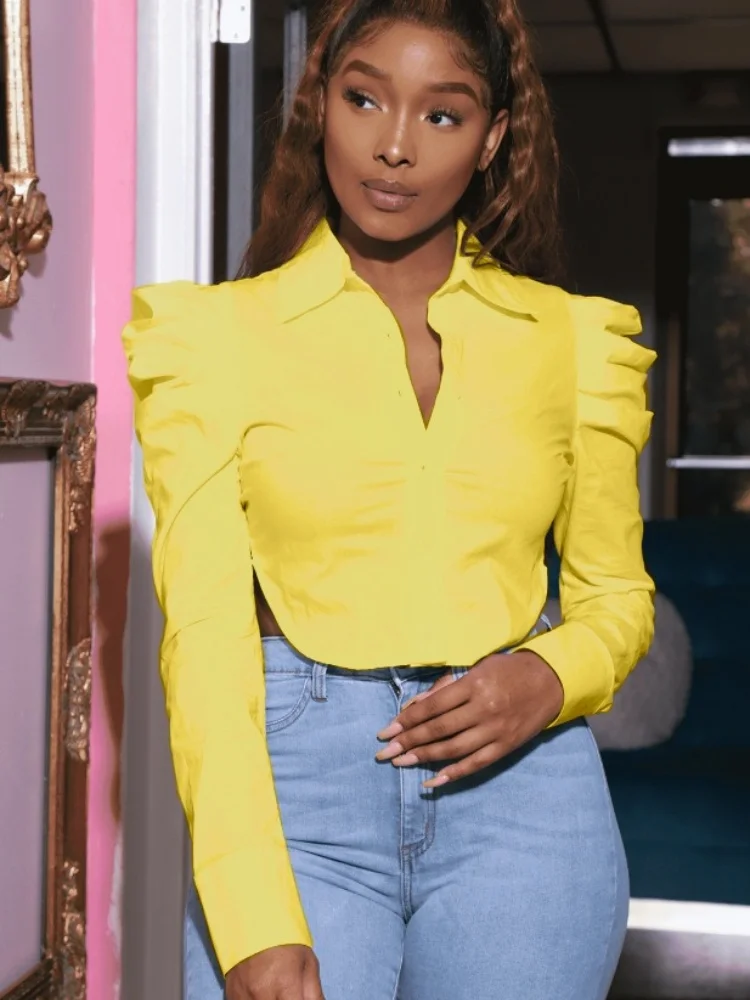 Wmstar Shirts Women Wholesale Fashionable Collared Blouse Exposed Waist Sexy Long Sleeved Frilled Blouse Ladies Spring Season
Wmstar Shirts Women Wholesale Fashionable Collared Blouse Exposed Waist Sexy Long Sleeved Frilled Blouse Ladies Spring Season