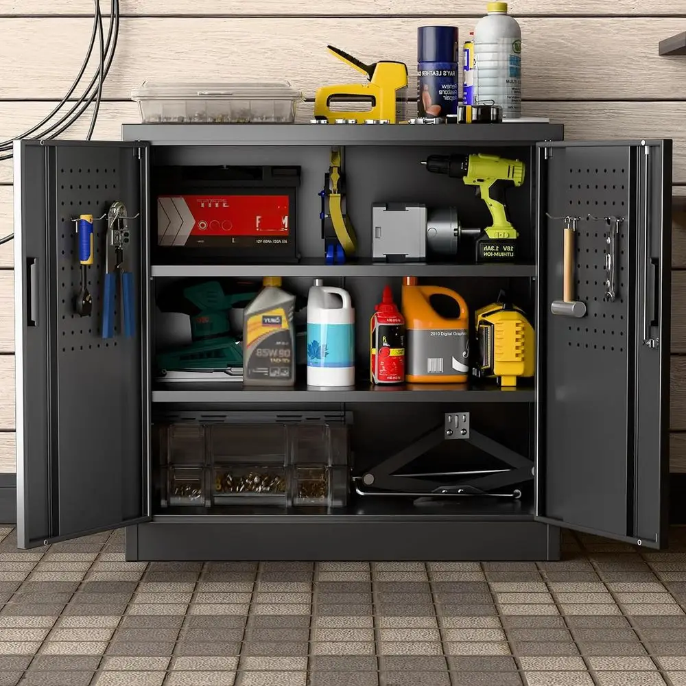 31.5 Tall Lockable Storage Cabinet with Pegboard and Adjustable Shelves for Garage, Office, or School Use in Black
31.5 Tall Lockable Storage Cabinet with Pegboard and Adjustable Shelves for Garage, Office, or School Use in Black