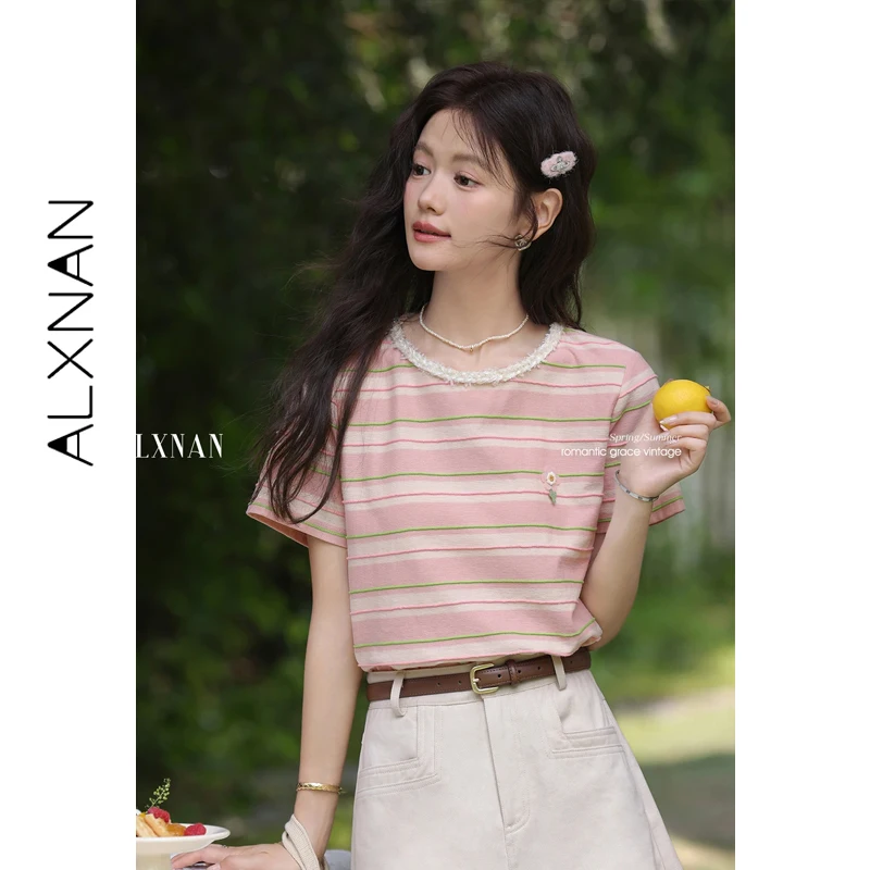 ALXNAN Женская полосатая футболка из хлопка 100% ℅ Розовая футболка Sweet T-shirt 2026, летняя повседневная свободная офисная женская футболка с коротким рукавом L557121
ALXNAN Женская полосатая футболка из хлопка 100% ℅ Розовая футболка Sweet T-shirt 2026, летняя повседневная свободная офисная женская футболка с коротким рукавом L557121