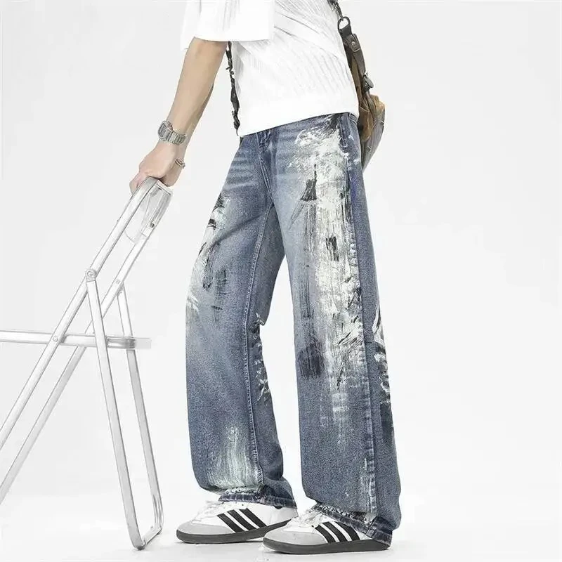 Men's Shorts Light Blue Washed Ink Splash Graffiti Loose Straight Distressed Denim Long Pants Summer Casual Bottoms
Men's Shorts Light Blue Washed Ink Splash Graffiti Loose Straight Distressed Denim Long Pants Summer Casual Bottoms
