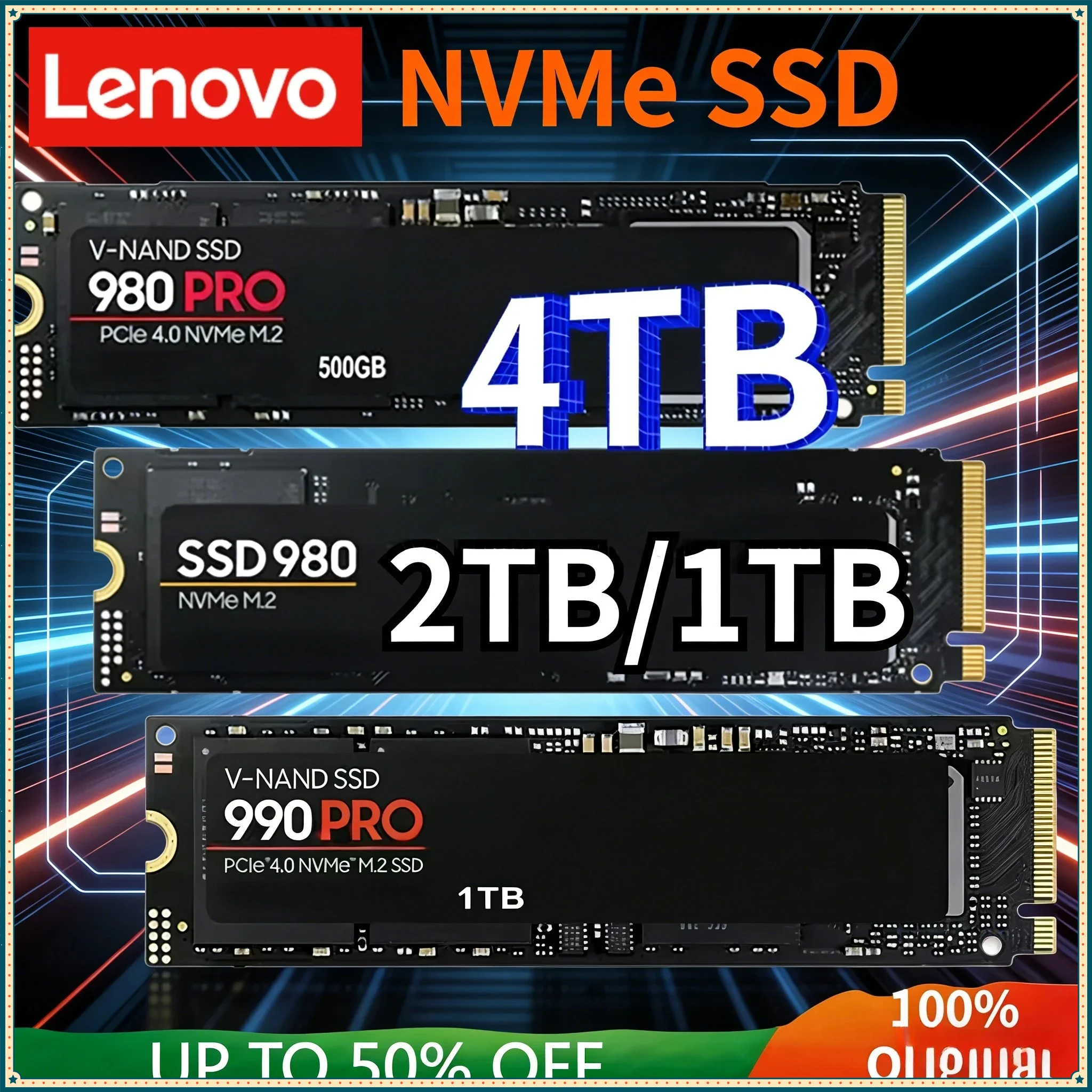 Lenovo 980Pro/990Pro M2 SSD Solid State Drive 1TB, 2TB, 4TB, PCIe 4.0 NVMe, 7400MB/s suitable for laptops and PC desktops
Lenovo 980Pro/990Pro M2 SSD Solid State Drive 1TB, 2TB, 4TB, PCIe 4.0 NVMe, 7400MB/s suitable for laptops and PC desktops