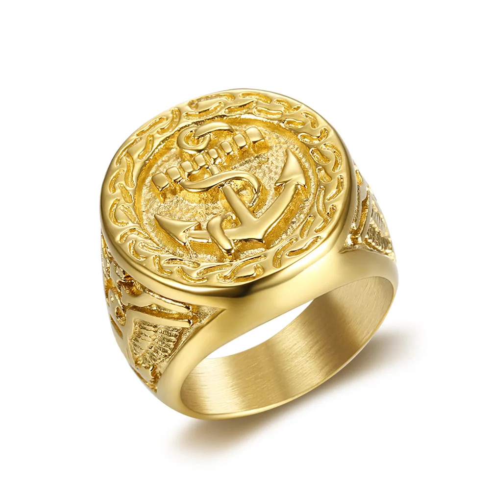 New hip-hop ring titanium steel color-preserving vacuum-gold-plated eagle & anchor men's ring
New hip-hop ring titanium steel color-preserving vacuum-gold-plated eagle & anchor men's ring