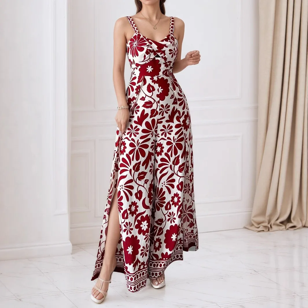 Women's Elegant Jumpsuit Spaghetti Strap Floral Print Contrast Color Jumpsuits Wide Leg Pants Romper High Slit Open Back Long
Women's Elegant Jumpsuit Spaghetti Strap Floral Print Contrast Color Jumpsuits Wide Leg Pants Romper High Slit Open Back Long