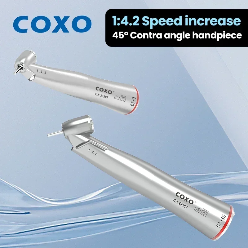 COXO CX235-C7 3S Стоматологическая воздушная турбина с углом наклона 45 градусов, насадка с 4 отверстиями для распыления воды и охлаждающей жидкости для зубных процедур
COXO CX235-C7 3S Стоматологическая воздушная турбина с углом наклона 45 градусов, насадка с 4 отверстиями для распыления воды и охлаждающей жидкости для зубных процедур