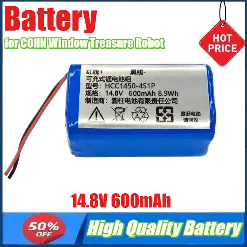 14.8V 600mAh 8.9Wh Battery for COHN Window Treasure Robot Long-line HCC1450-4S1P Rechargeable Battery
14.8V 600mAh 8.9Wh Battery for COHN Window Treasure Robot Long-line HCC1450-4S1P Rechargeable Battery