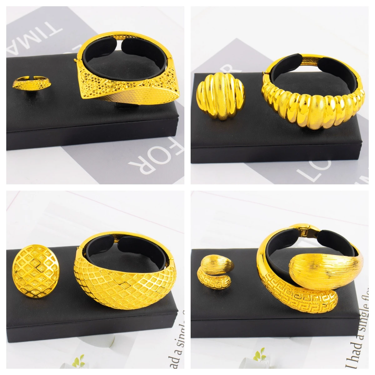Stainless Steel Wide Bangles Ring Set for Women Luxury Gold Color Chunky Cuff Bangle Bracelet femme Vintage Wedding Jewelry Gift
Stainless Steel Wide Bangles Ring Set for Women Luxury Gold Color Chunky Cuff Bangle Bracelet femme Vintage Wedding Jewelry Gift