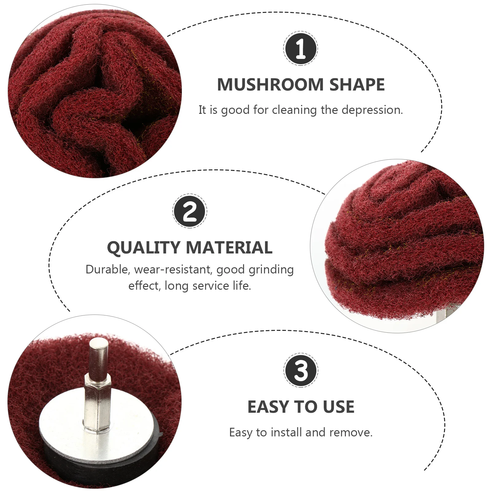 3pcs 6Mm Scouring Pad Mushroom-Shaped Grinding Head Polishing Wheel For Rotary Tool Durable Rust Removal Surface Finishing
3pcs 6Mm Scouring Pad Mushroom-Shaped Grinding Head Polishing Wheel For Rotary Tool Durable Rust Removal Surface Finishing
