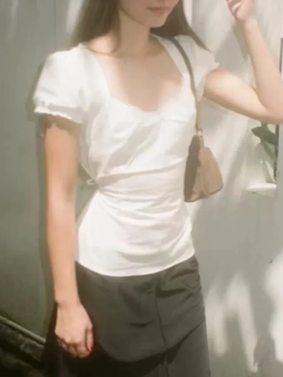 Lace Trim White T-shirt Women Summer Summer Back Lace-up Square Collar Short Puff Sleeve Camis Blouse Sweet Cute Cotton Crop Top
Lace Trim White T-shirt Women Summer Summer Back Lace-up Square Collar Short Puff Sleeve Camis Blouse Sweet Cute Cotton Crop Top