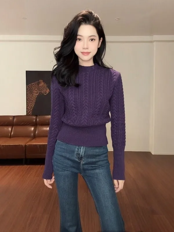 Retro Korean Sle Women's Long Sve Knitted Sweater Thiened Waist a Purple Twist Spring Faion Inner irt Base L...
Retro Korean Sle Women's Long Sve Knitted Sweater Thiened Waist a Purple Twist Spring Faion Inner irt Base L...