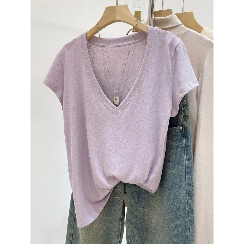 Women's Purple V-Neck T-Shirt Loose Casual Summer Thin Cotton Short Sleeve Tee
Women's Purple V-Neck T-Shirt Loose Casual Summer Thin Cotton Short Sleeve Tee