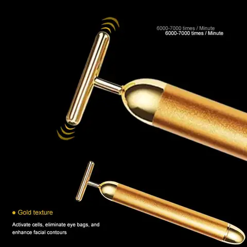 24k Gold Facial Beauty Bar Skin Tightening Wrinkle Vibrating Massage Lifting Firming Face Portable Electric Energy Beauty Stick