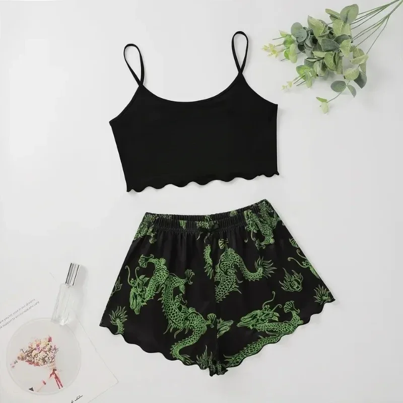 Sexy Nightwear Women Printed Dragon Vest Halter Top Shorts Leopard Print Pajamas Homewear Suit Ladies Sleepwear Loungewear
Sexy Nightwear Women Printed Dragon Vest Halter Top Shorts Leopard Print Pajamas Homewear Suit Ladies Sleepwear Loungewear