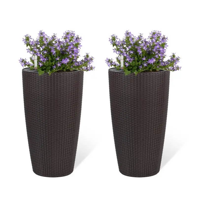 Set of 2 Tall Faux Rattan Planters, Indoor Outdoor Large Plant Pots with Water Level Monitor, Automatic Watering for Garden,
Set of 2 Tall Faux Rattan Planters, Indoor Outdoor Large Plant Pots with Water Level Monitor, Automatic Watering for Garden,