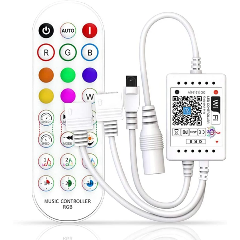 Wi-Fi Smart RGB музыкальный контроллер для светодиодных лент + инфракрасный пульт дистанционного управления, 24 клавиши, беспроводной для цветных полосовых светильников
Wi-Fi Smart RGB музыкальный контроллер для светодиодных лент + инфракрасный пульт дистанционного управления, 24 клавиши, беспроводной для цветных полосовых светильников