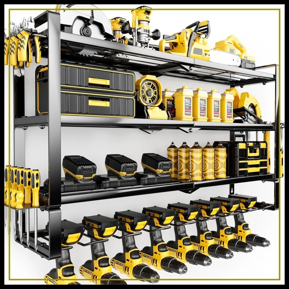4-Tier Heavy Duty Power Tool Organizer Wall Mount, 400lbs Capacity, Metal Battery Rack with 8 Drill Holders for Garage Workshop
4-Tier Heavy Duty Power Tool Organizer Wall Mount, 400lbs Capacity, Metal Battery Rack with 8 Drill Holders for Garage Workshop