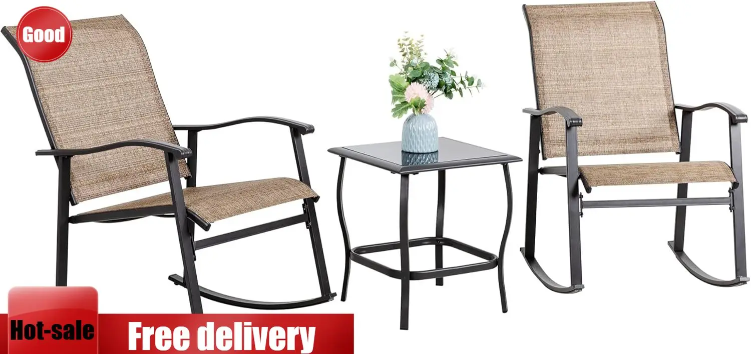 Brown Small Textilene Outdoor Rocking Bistro Set Front Porch Rocker Chairs Glass Table For Lawn Garden Balcony Poolside
Brown Small Textilene Outdoor Rocking Bistro Set Front Porch Rocker Chairs Glass Table For Lawn Garden Balcony Poolside
