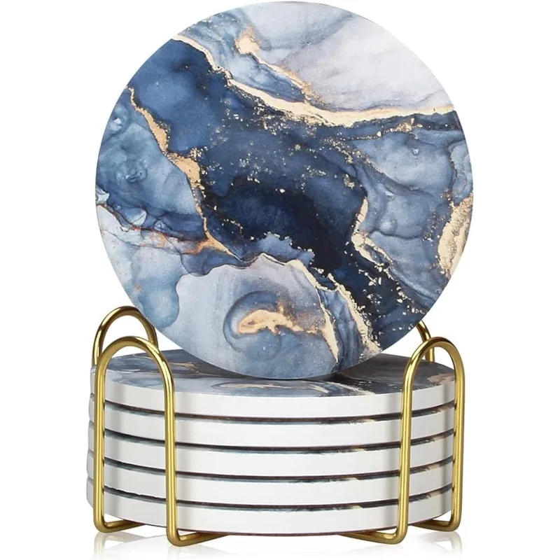  6 Pcs Navy Blue Marble Abstract Ceramic Coasters with Holder Best Absorbent Drink Coasters Round Ceramic Table Coasters
6 Pcs Navy Blue Marble Abstract Ceramic Coasters with Holder Best Absorbent Drink Coasters Round Ceramic Table Coasters