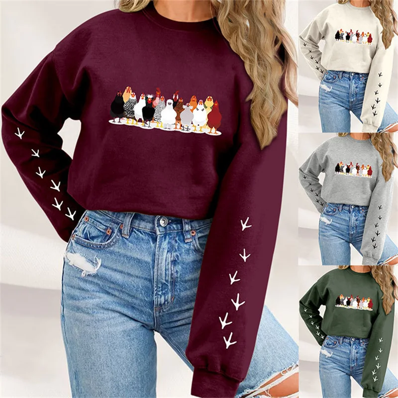 New autumn and winter fashion fun cute round neck thickened warm chicken chicken footprints printed ladies retro pullover hoodie
New autumn and winter fashion fun cute round neck thickened warm chicken chicken footprints printed ladies retro pullover hoodie