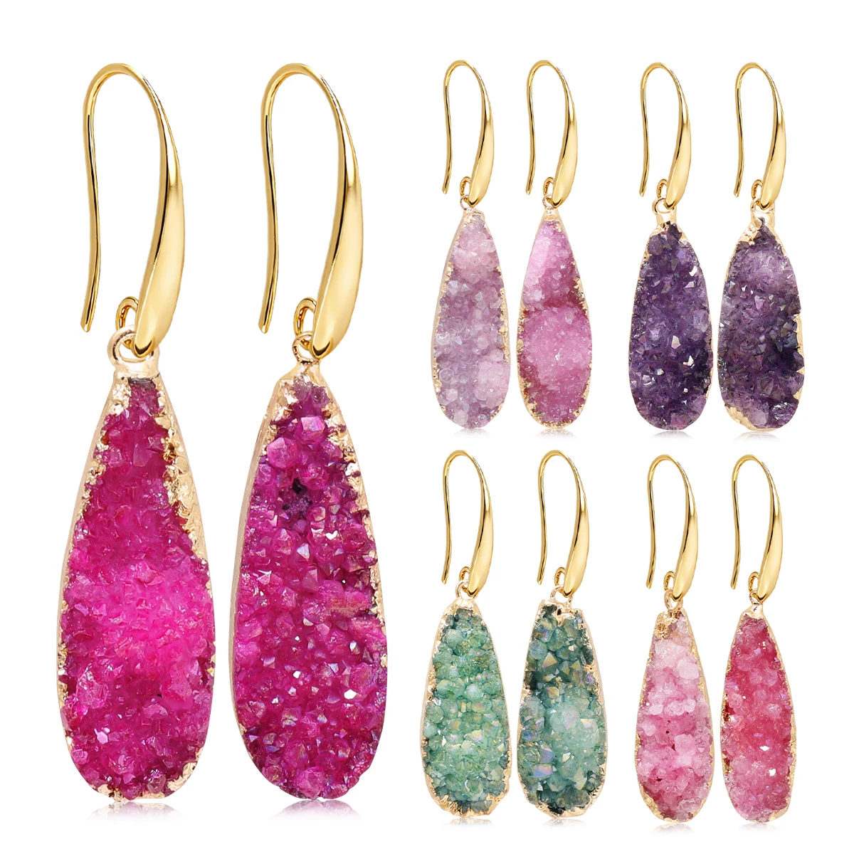 Natural Crystal Earrings 13x40mm Purple and Green Teardrop Crystal Earrings Bold European American Style Gift Pendientes
Natural Crystal Earrings 13x40mm Purple and Green Teardrop Crystal Earrings Bold European American Style Gift Pendientes