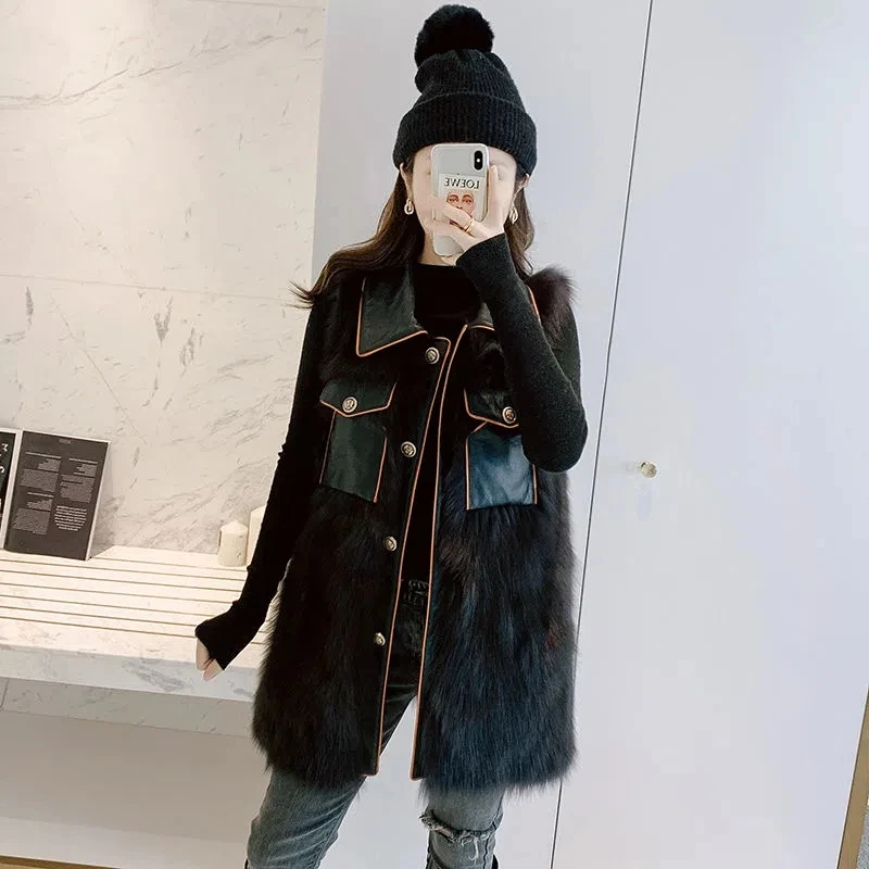 New Faux Fur Vest Women Patchwork Waistcoat Tops Fur Coat Autumn Winter New Korean Fashion Mid-length Fur Sleeveless Jacket
New Faux Fur Vest Women Patchwork Waistcoat Tops Fur Coat Autumn Winter New Korean Fashion Mid-length Fur Sleeveless Jacket