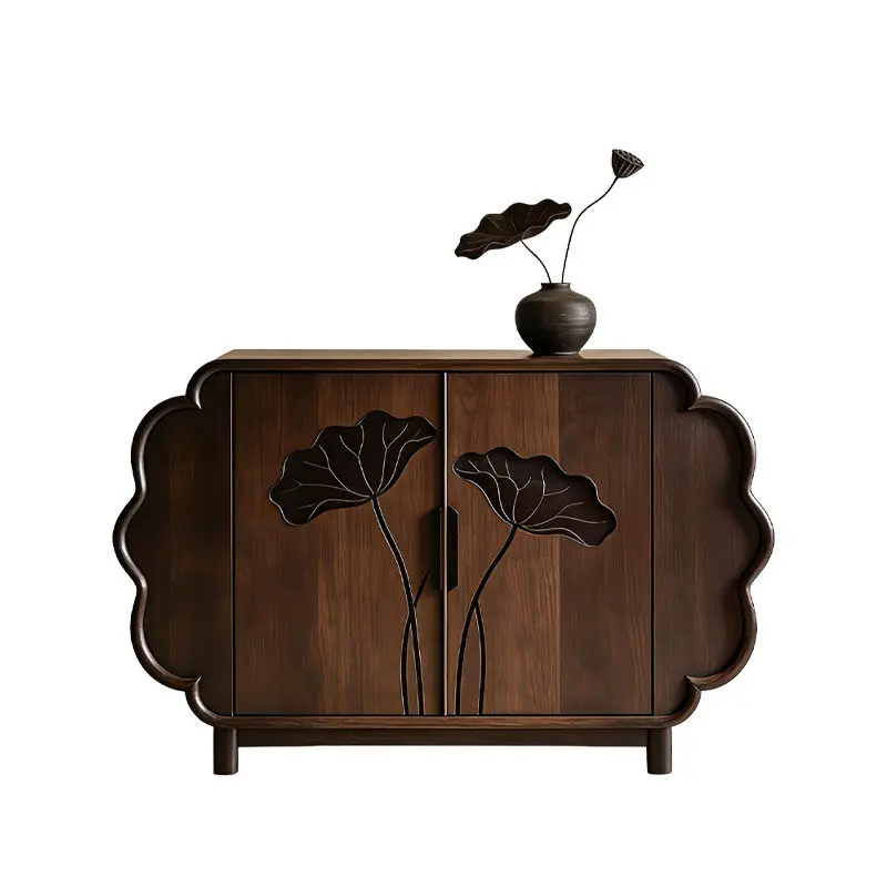 New Chinese black walnut porch cabinet Zen lotus cabinet living room solid wood storage cabinet
New Chinese black walnut porch cabinet Zen lotus cabinet living room solid wood storage cabinet