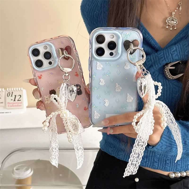 Korean Cute Rabbit Flower Phone Case For iPhone 16 Pro 15 13 14 Pro Max Cover with Pendant Silicone Shockproof Cases 15Pro Capa
Korean Cute Rabbit Flower Phone Case For iPhone 16 Pro 15 13 14 Pro Max Cover with Pendant Silicone Shockproof Cases 15Pro Capa