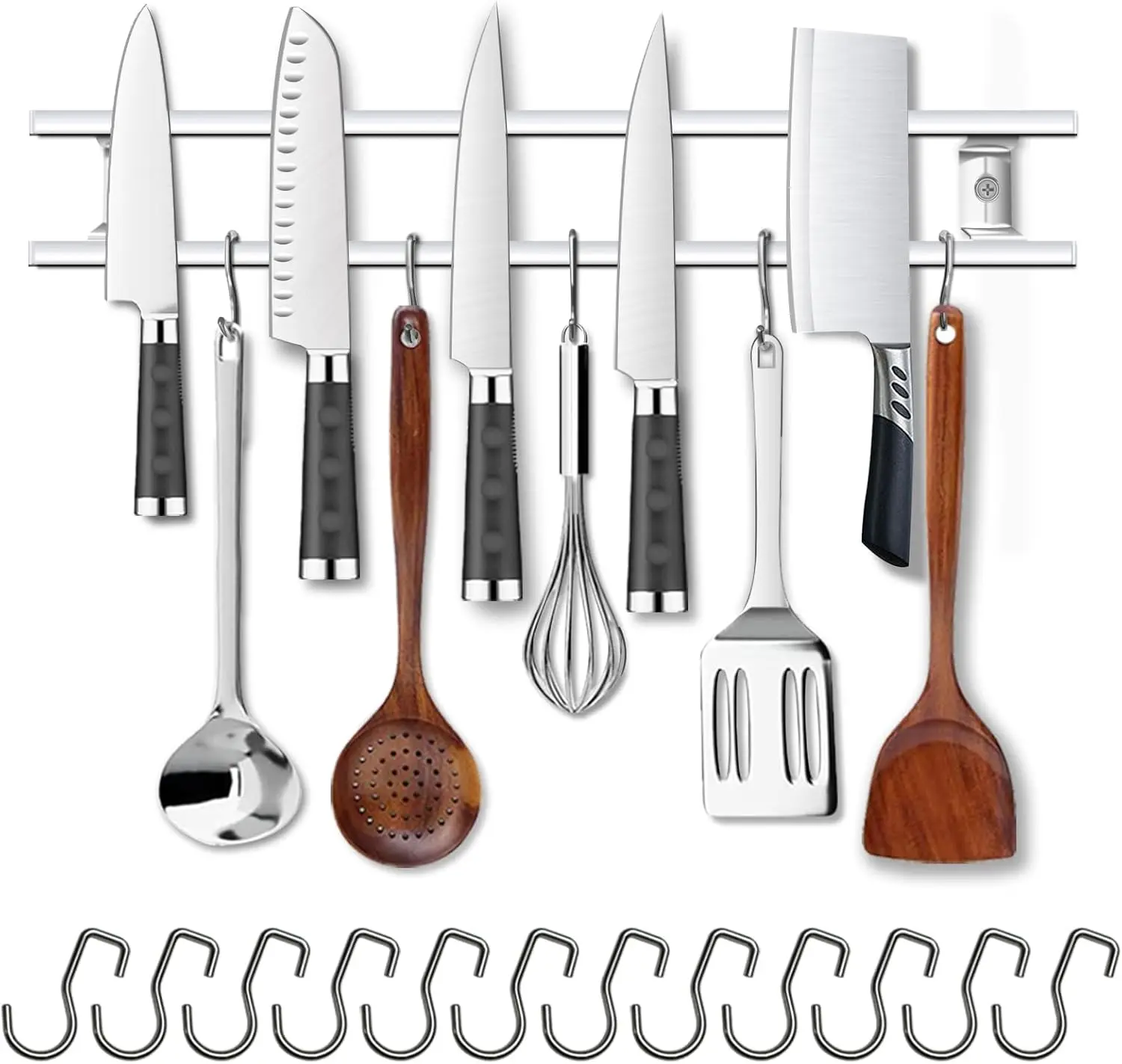 18 Inch Magnetic Knife Holder with 12 Hooks, Stainless Steel Wall Mount Rack for Kitchen Utensils
18 Inch Magnetic Knife Holder with 12 Hooks, Stainless Steel Wall Mount Rack for Kitchen Utensils
