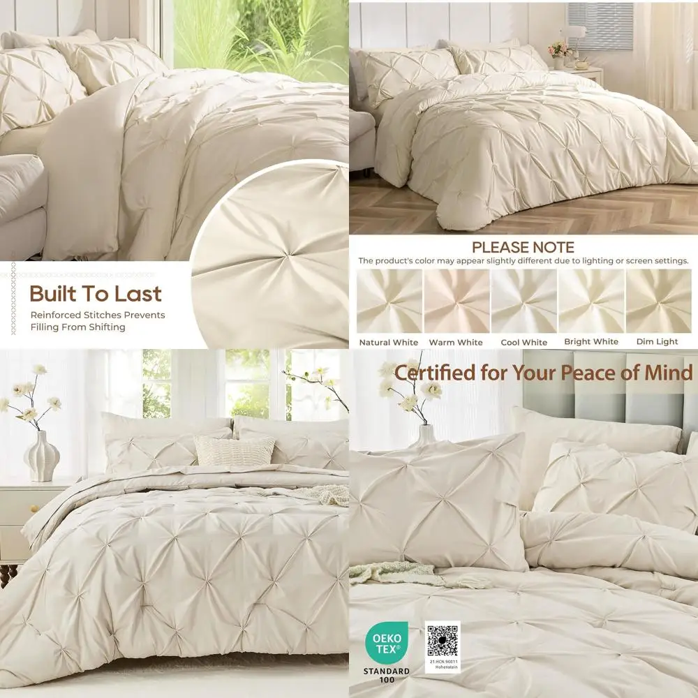 7-Piece Beige Bedding Set: Comforter, Sheet, Pillowcases & Shams - All Season Pintuck Style
7-Piece Beige Bedding Set: Comforter, Sheet, Pillowcases & Shams - All Season Pintuck Style