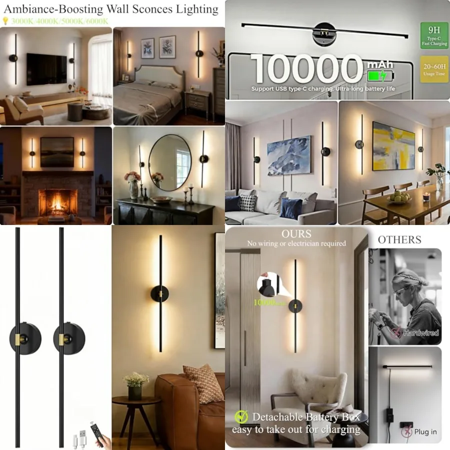 Battery Operated Wall Sconce Set of 2: 10000mAh Wireless Sconces Rechargeable Wall Lights with Touch and Remote, 360° Rotate Co
Battery Operated Wall Sconce Set of 2: 10000mAh Wireless Sconces Rechargeable Wall Lights with Touch and Remote, 360° Rotate Co