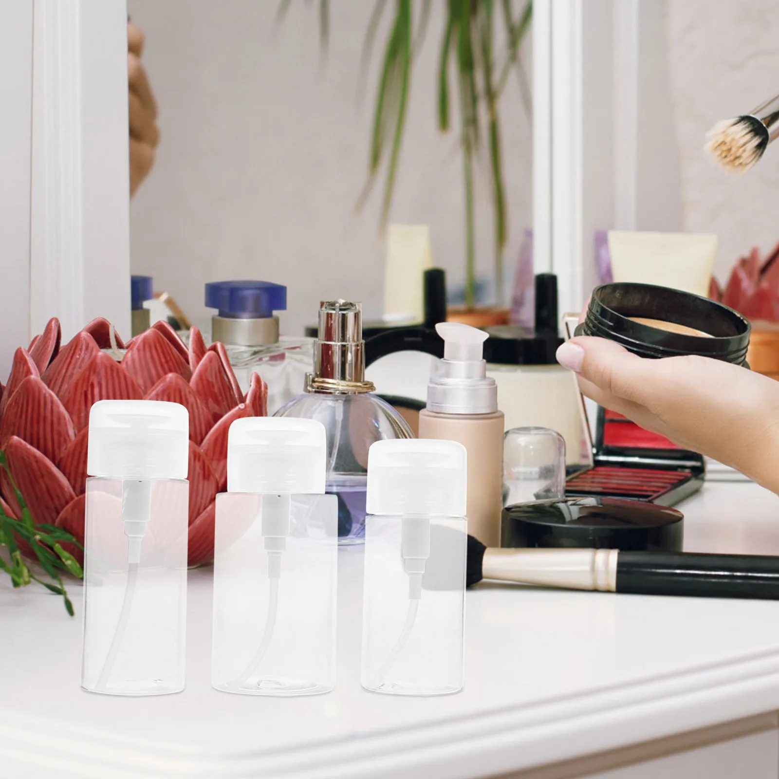 3pcs Clear Sub Bottle 100Ml Empty Pump Dispenser For Makeup Remover Alcohol Nail Polish Liquid Travel Storage Push Down Bottle
3pcs Clear Sub Bottle 100Ml Empty Pump Dispenser For Makeup Remover Alcohol Nail Polish Liquid Travel Storage Push Down Bottle