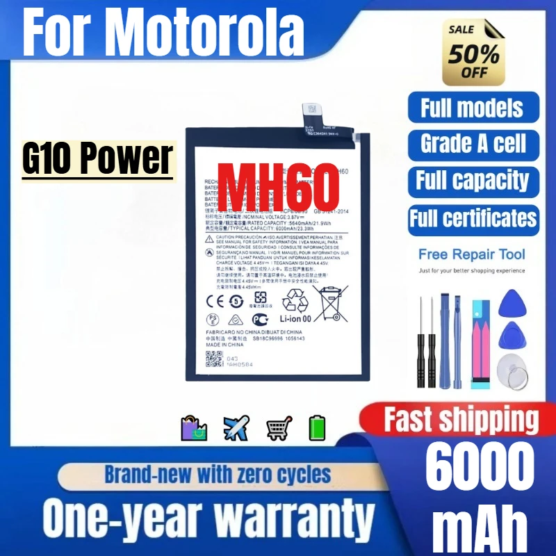 MH60 for Motorola G10 Power Phone Battery 0 Cycle High Quality High Capacity Replacement Bateria Grade A Cell with Tools
MH60 for Motorola G10 Power Phone Battery 0 Cycle High Quality High Capacity Replacement Bateria Grade A Cell with Tools