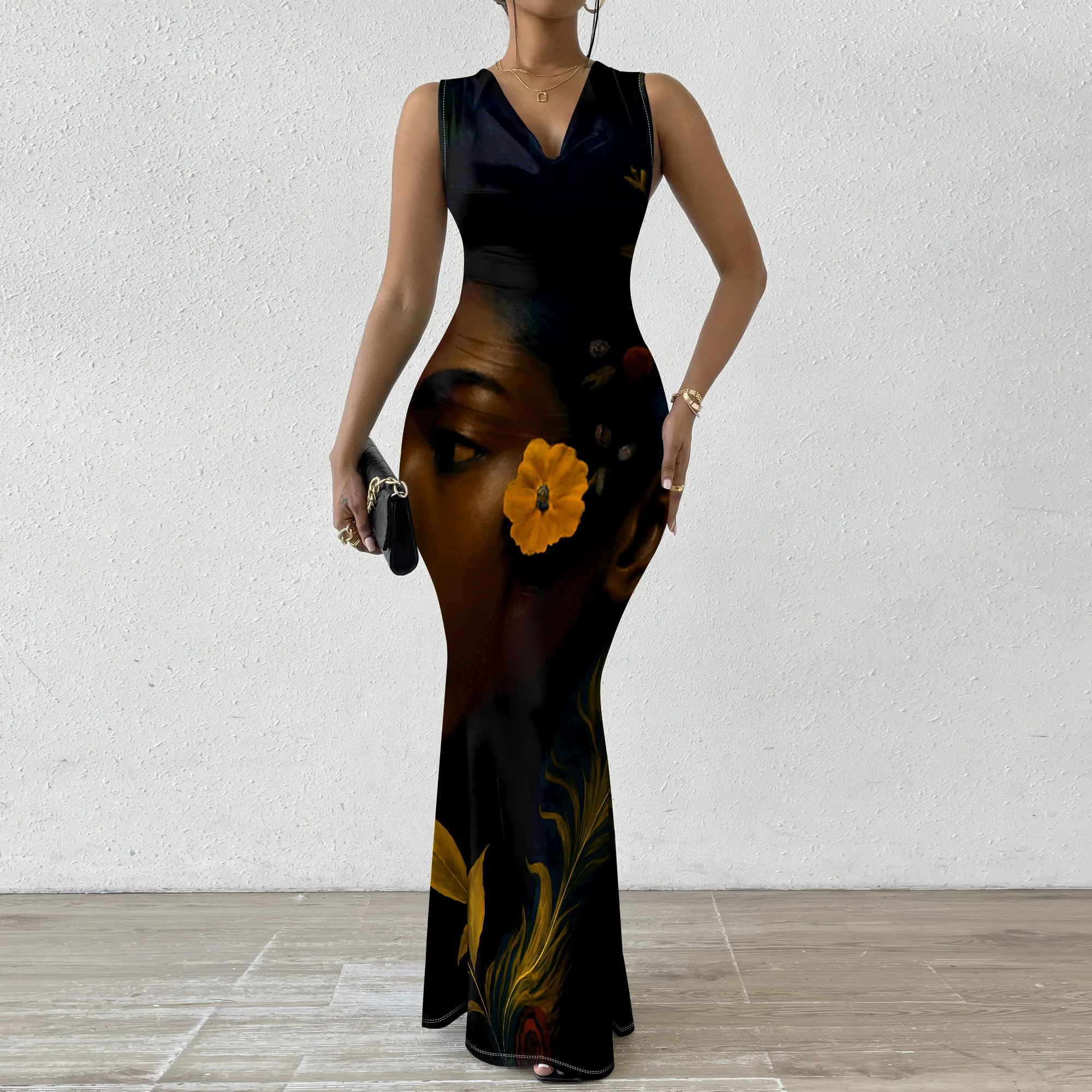 Afrocentric Art Print Sleeveless Maxi Dress XS-2XL – Elegant Bodycon V-Neck Gown for Women Juneteenth or Evening Event Look
Afrocentric Art Print Sleeveless Maxi Dress XS-2XL – Elegant Bodycon V-Neck Gown for Women Juneteenth or Evening Event Look
