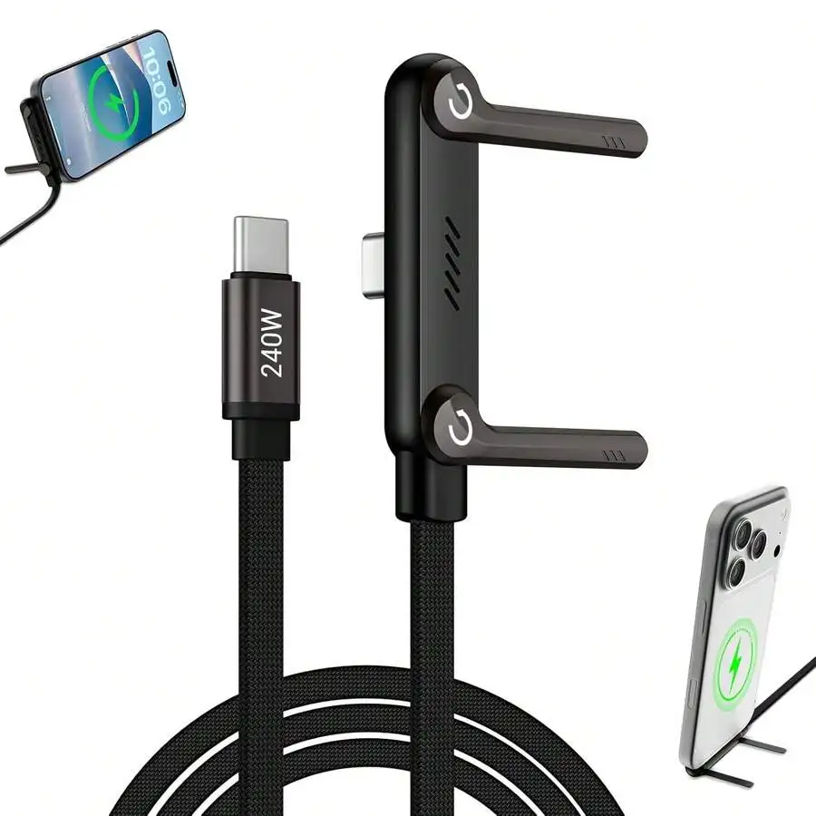 2-In-1 Type-C 240W Super Fast Charging Cable With Foldable Phone Stand For Gaming, Office, Car Use
2-In-1 Type-C 240W Super Fast Charging Cable With Foldable Phone Stand For Gaming, Office, Car Use