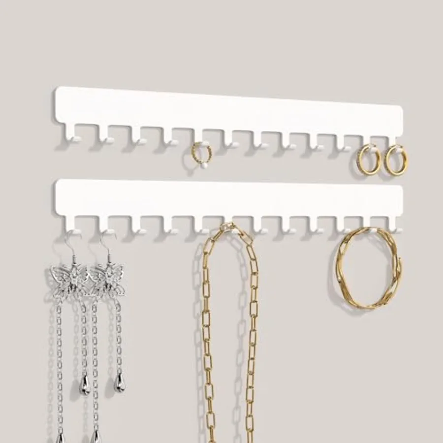 Necklace Holder - Hanging Jewelry Organizer, Self-Adhesive, Wall Mount, 2 Pack
Necklace Holder - Hanging Jewelry Organizer, Self-Adhesive, Wall Mount, 2 Pack