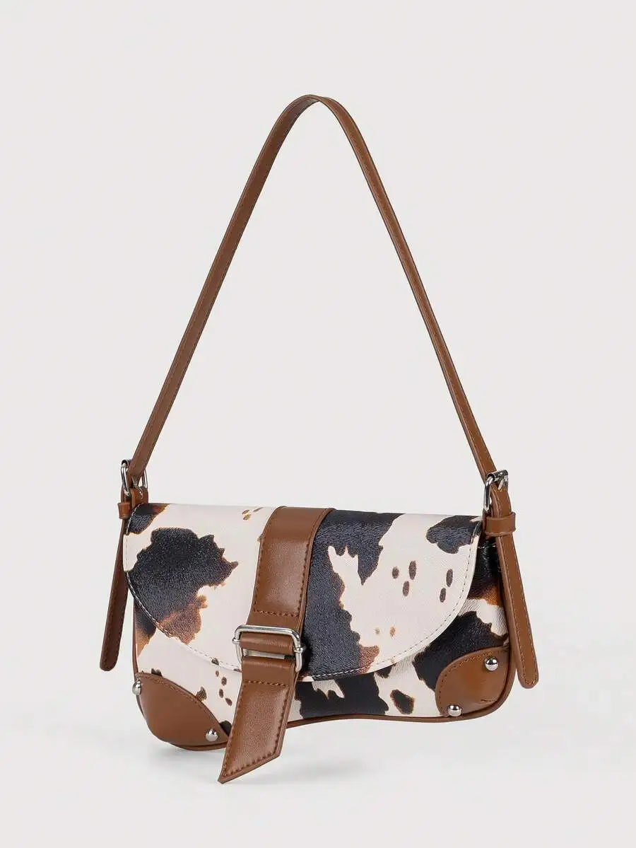 Cow Print Flap Shoulder Bag With Rivets Casual Womens Underarm Bag
Cow Print Flap Shoulder Bag With Rivets Casual Womens Underarm Bag
