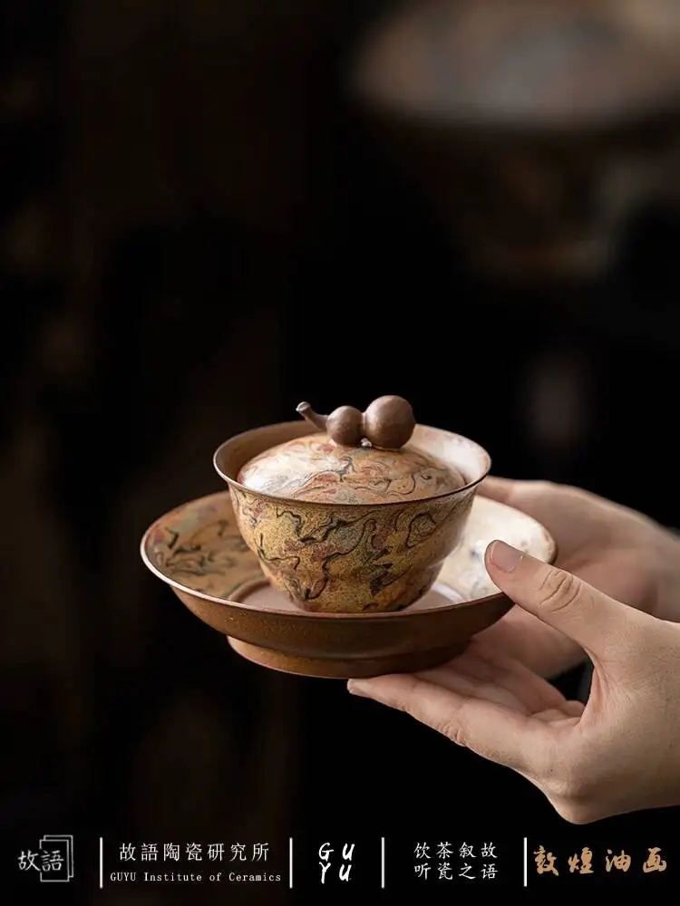 Dunhuang Oil Painting, Purely Hand-Painted, Three-Piece Lidded Kung Fu Set, Chinese Style, Non-Hot Tea Bowl, Underglaze Color
Dunhuang Oil Painting, Purely Hand-Painted, Three-Piece Lidded Kung Fu Set, Chinese Style, Non-Hot Tea Bowl, Underglaze Color
