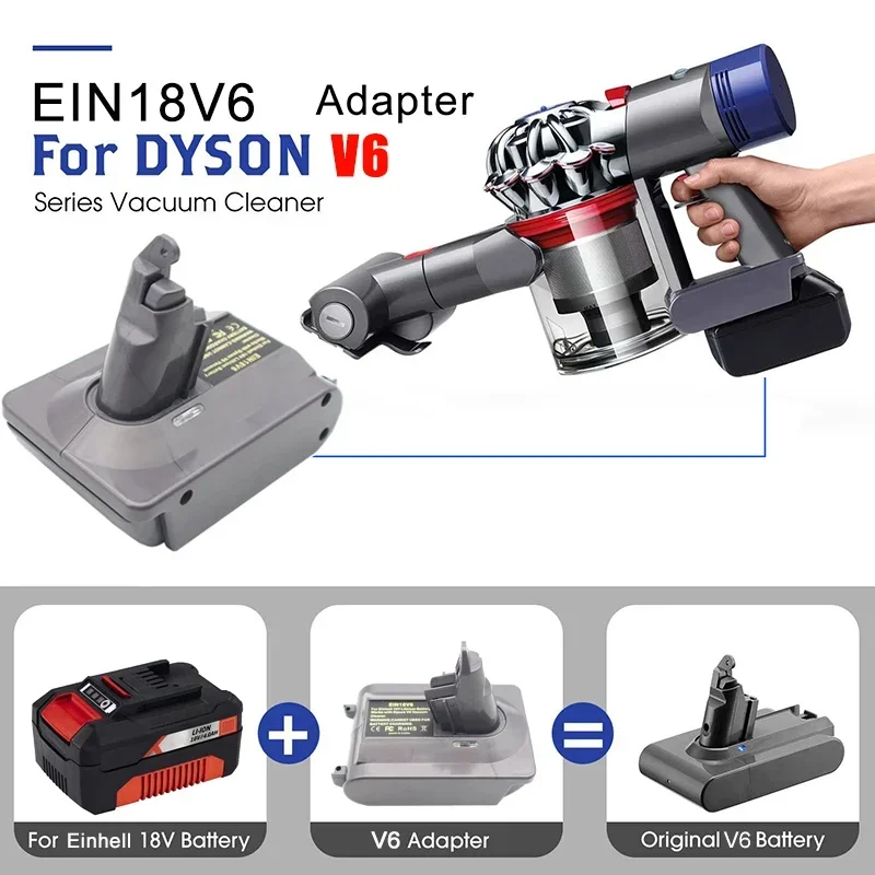 Li-ion Battery Adapter EIN18V6 Suitable for Einhell 18V Lithium Battery To Converted Used for Dyson V6 Series Vacuum Cleaner 
Li-ion Battery Adapter EIN18V6 Suitable for Einhell 18V Lithium Battery To Converted Used for Dyson V6 Series Vacuum Cleaner