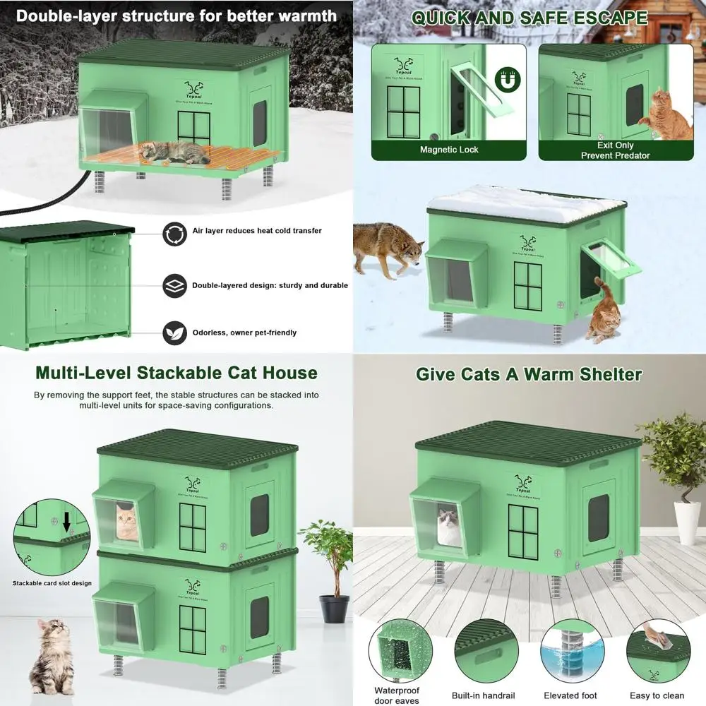 Weatherproof Insulated Outdoor Cat House with Heated Area, Elevated Shelter for Barn Cats, Green, 21.6x17x17.5
Weatherproof Insulated Outdoor Cat House with Heated Area, Elevated Shelter for Barn Cats, Green, 21.6x17x17.5