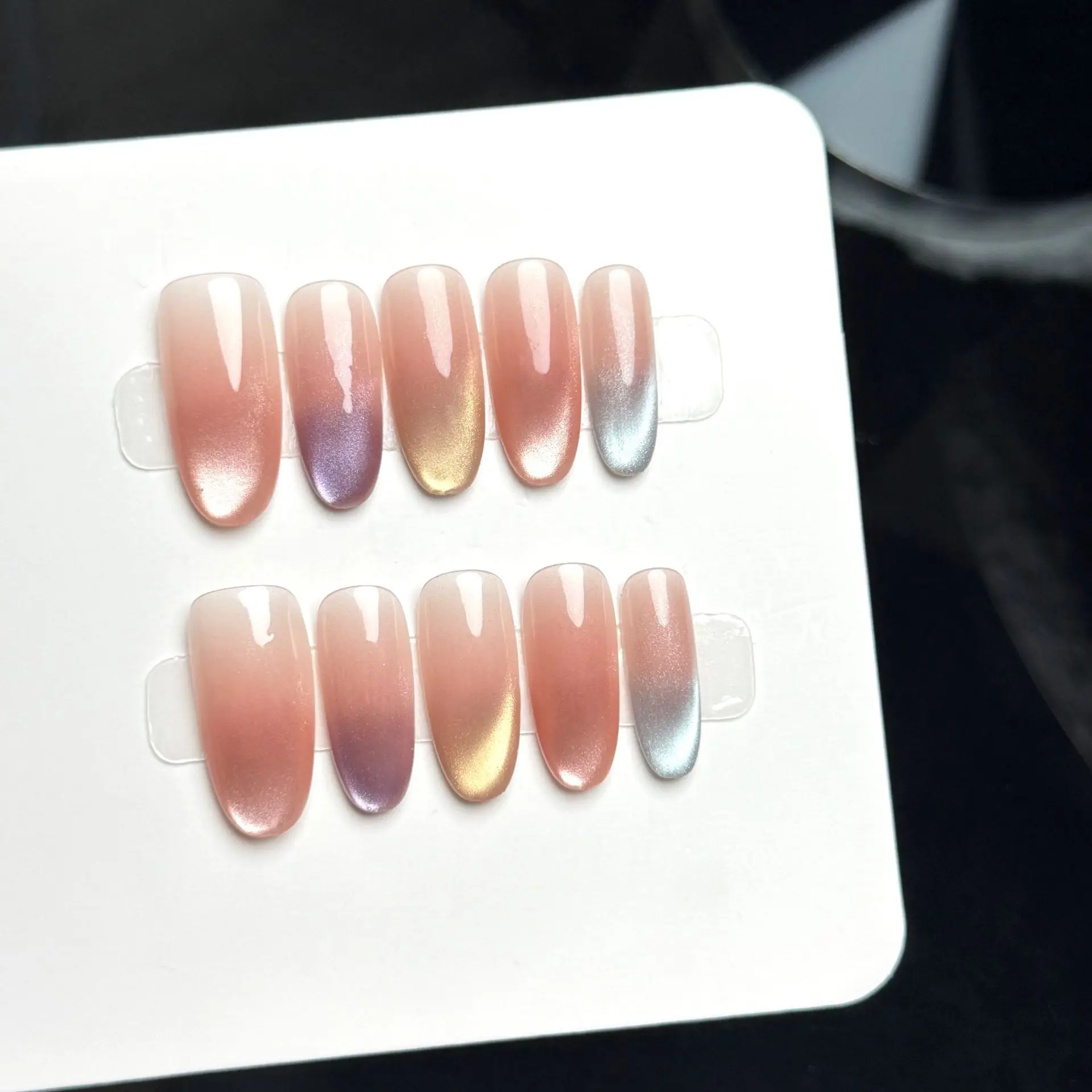 10pcs Handmade Middle Oval Press On Nails Colorful Cat Eye French Gradient Design Sweet Cute Fake Nails Wearable Nails Art Tips
10pcs Handmade Middle Oval Press On Nails Colorful Cat Eye French Gradient Design Sweet Cute Fake Nails Wearable Nails Art Tips