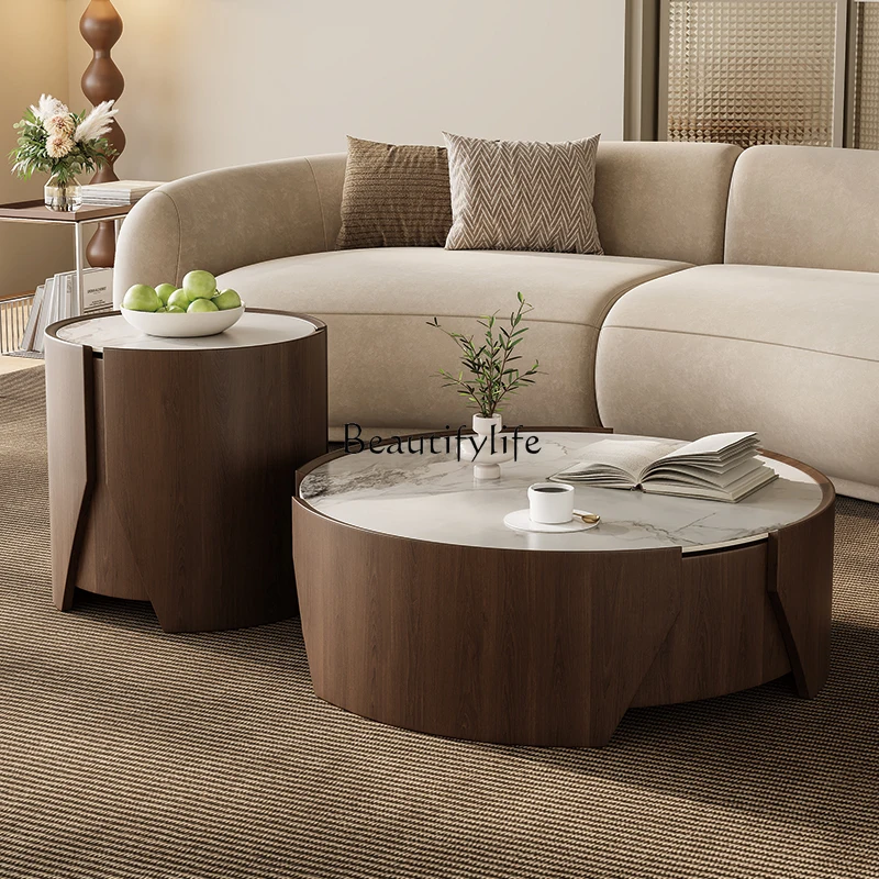 Medieval light luxury round rock slab coffee table combination household small apartment walnut pattern coffee table
Medieval light luxury round rock slab coffee table combination household small apartment walnut pattern coffee table