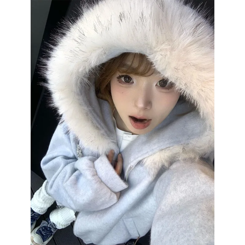 American style retro fur collar hoodie Parka coat Women's Clothing Spring autumn fleece-lined Warm Coat Outerwear thicken
American style retro fur collar hoodie Parka coat Women's Clothing Spring autumn fleece-lined Warm Coat Outerwear thicken
